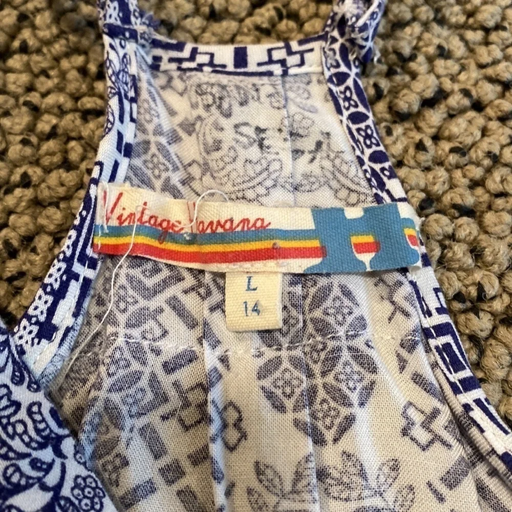 Vintage Havana Blue & White Romper w/ Lace Size Girls Large (14) Like New